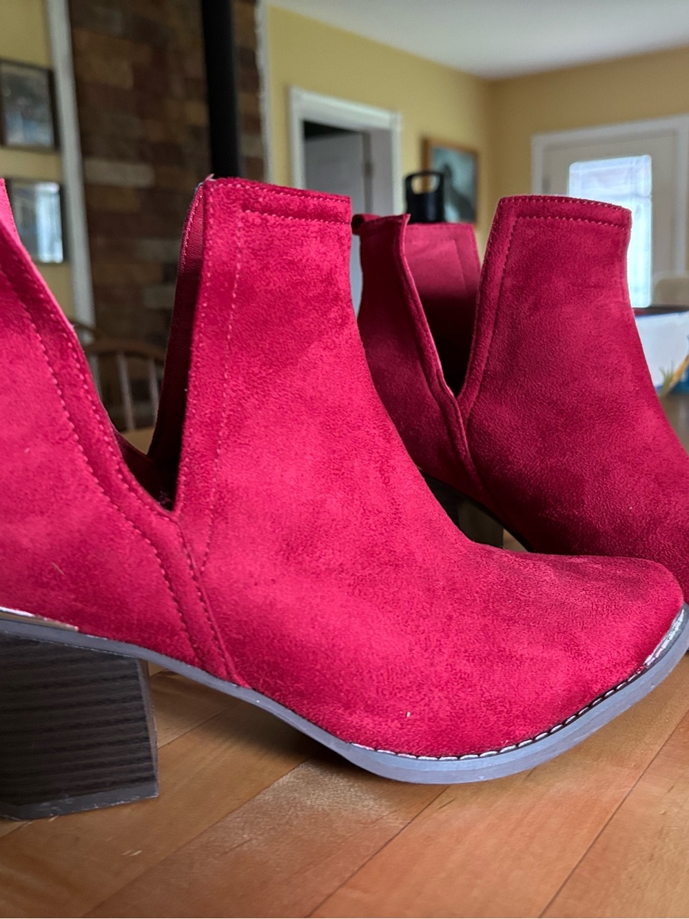 Women’s Size 10 Red Suede V-Cut Ankle Booties
